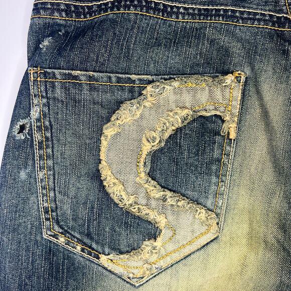 Japanese Big Train Relaxed Fit Distressed Mud Wash Embroidered Denim - Picture 7 of 9